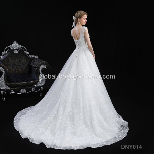  Elegant Tulle Lace Appliques short Sleeve Ball Gown Wedding Dress For Bridal Factory